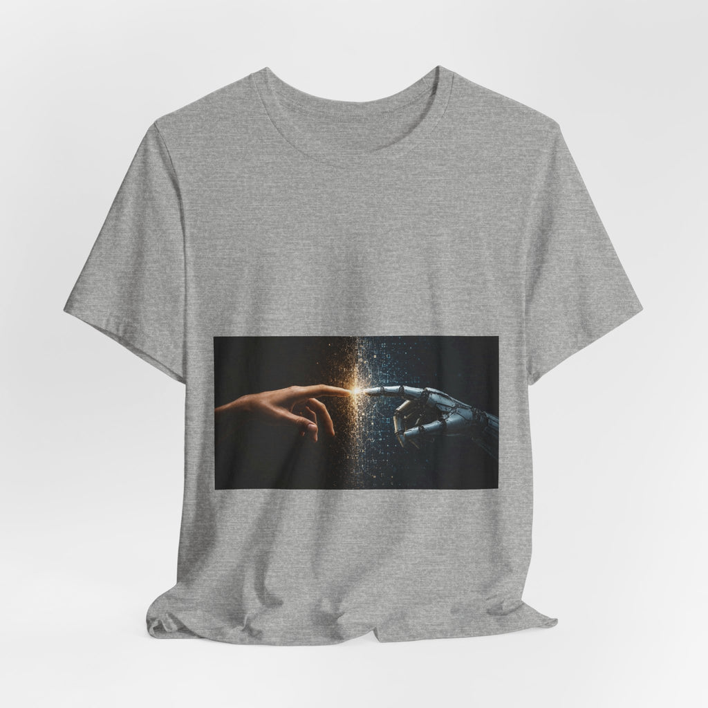 Sci‑Fi Connection Graphic Tee — Human & Robot Touch Design