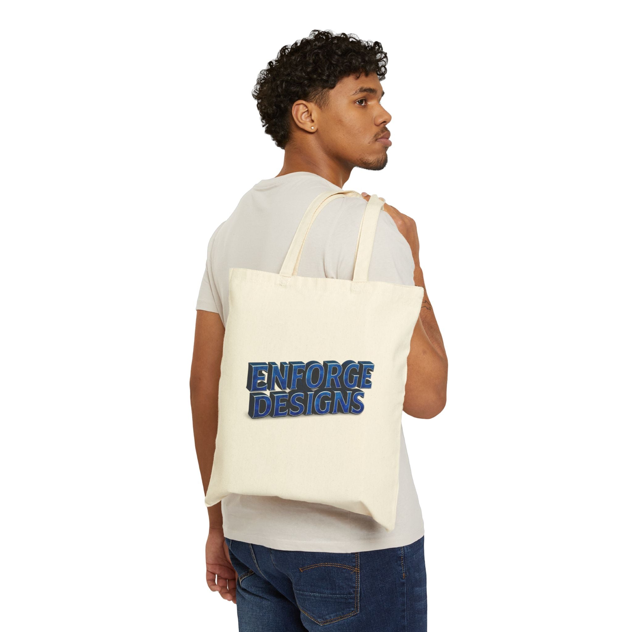 Canvas Tote Bag — Minimal Neon 'ENFORGE DESIGN' Square Print