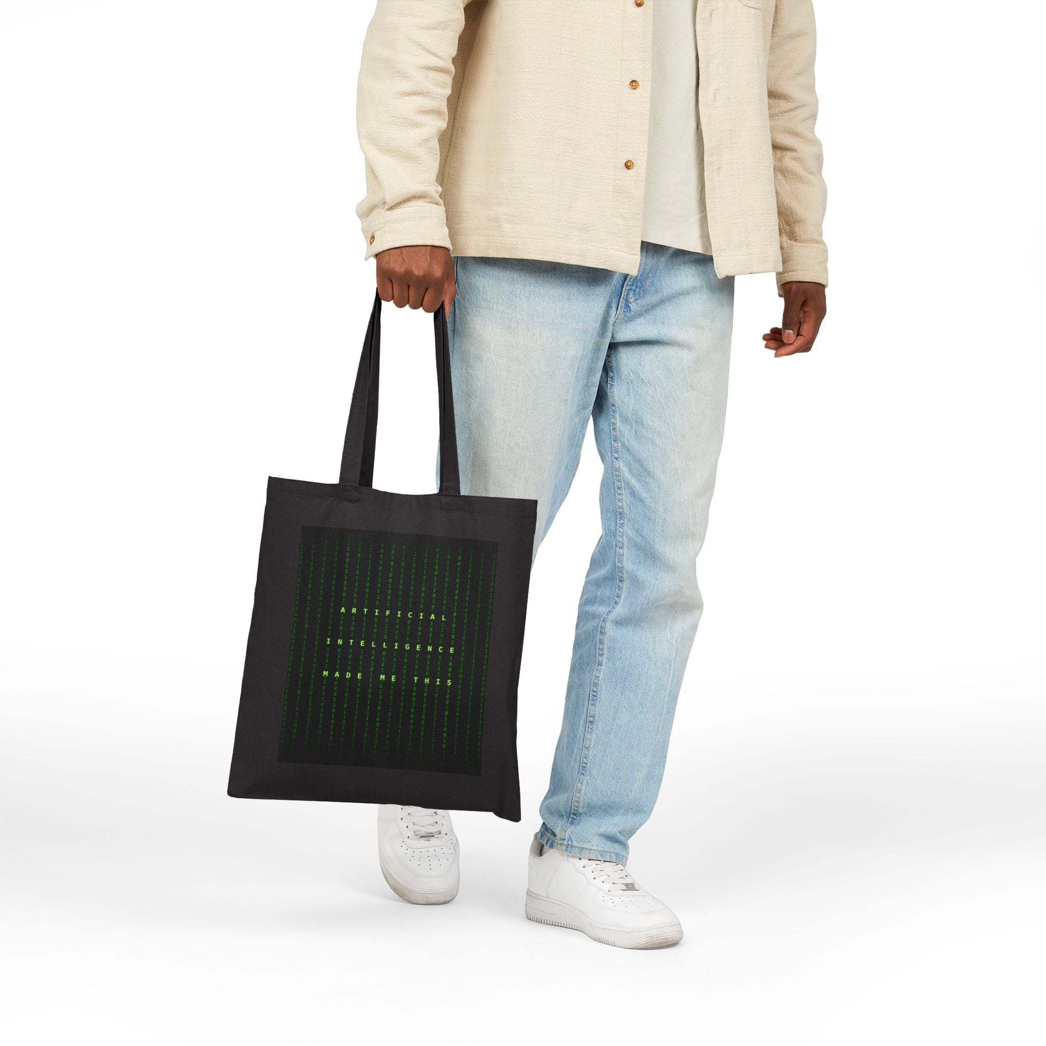 Canvas Tote Bag — Minimalist Green Typographic Grid "Antisocial Socially Distant Made Me Weird"