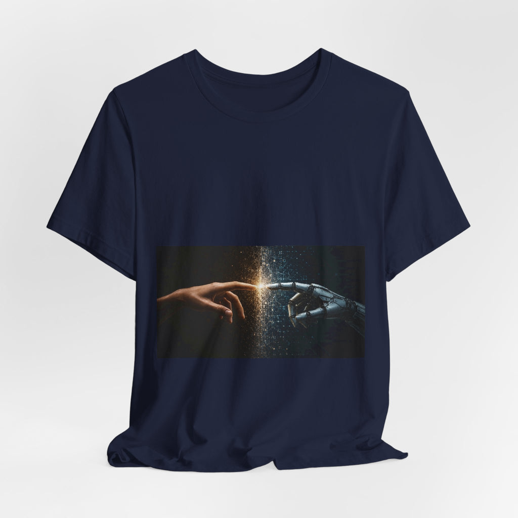 Sci‑Fi Connection Graphic Tee — Human & Robot Touch Design