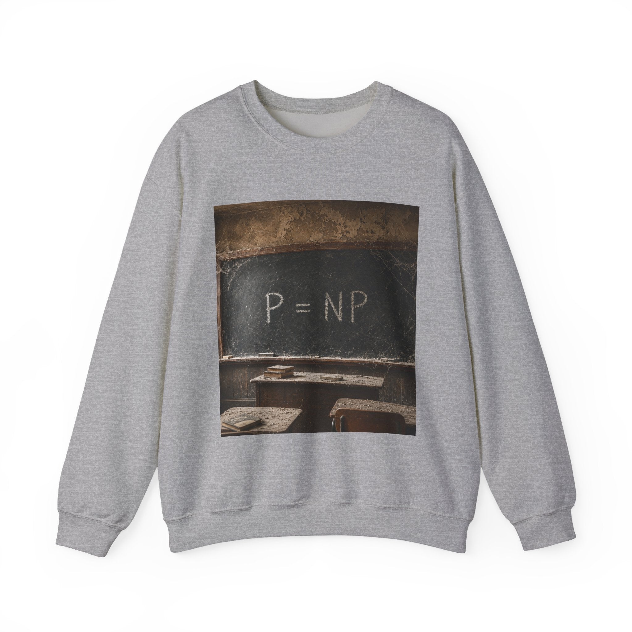 P = NP Vintage Blackboard Sweatshirt — Math Nerd Crewneck for Programmers & Students