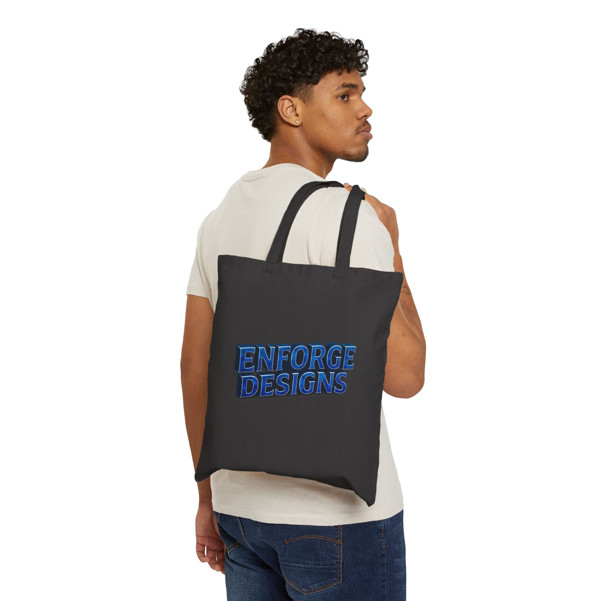 Canvas Tote Bag — Minimal Neon 'ENFORGE DESIGN' Square Print