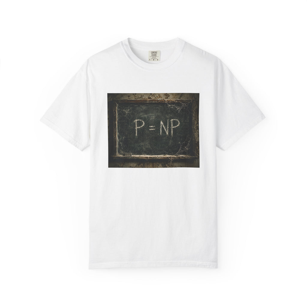 P = NP Chalkboard T-Shirt — Funny Math Puzzle Tee for Programmers & Students