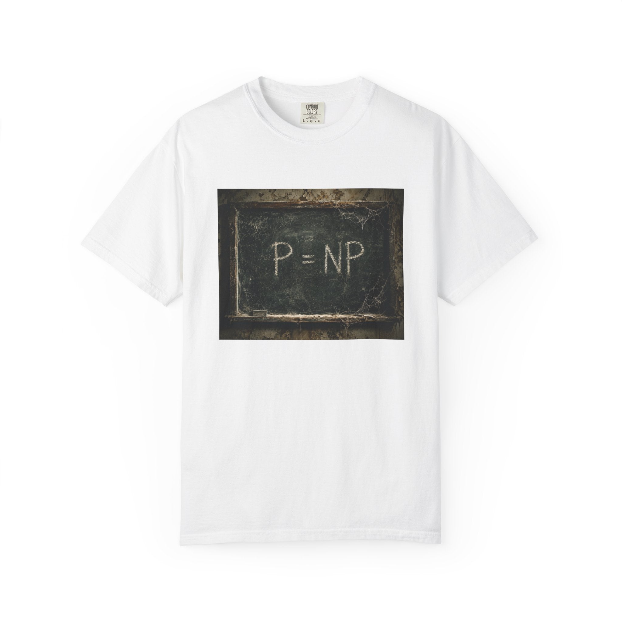 P = NP Chalkboard T-Shirt — Funny Math Puzzle Tee for Programmers & Students