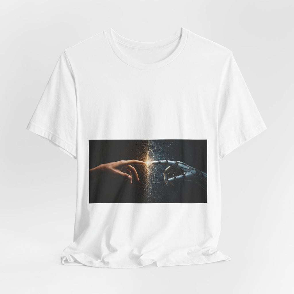 Sci‑Fi Connection Graphic Tee — Human & Robot Touch Design