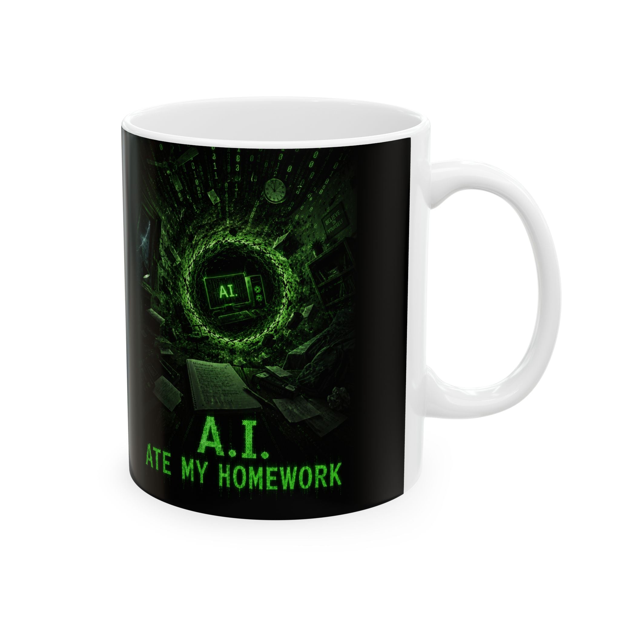Cyberpunk Green Skull Ceramic Mug — Glowing Techno Skull Coffee Cup (11oz/15oz)