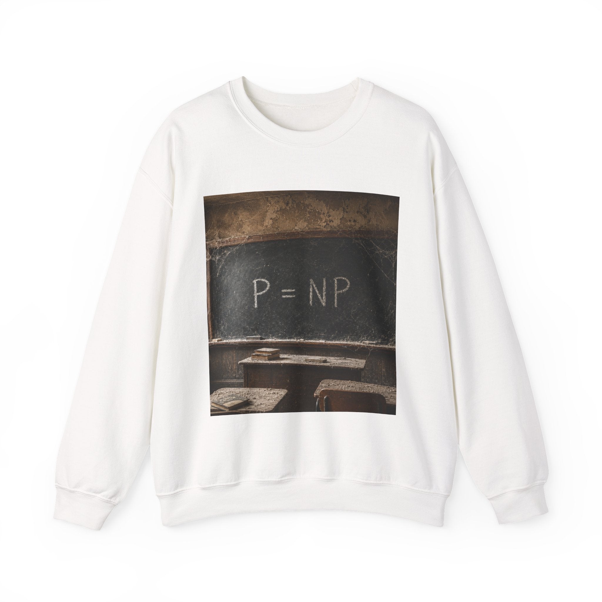 P = NP Vintage Blackboard Sweatshirt — Math Nerd Crewneck for Programmers & Students