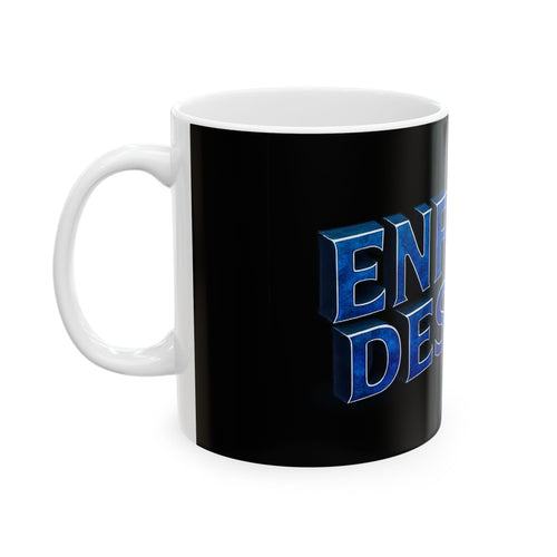 Blue Neon 3D Text Ceramic Mug — Bold Typographic Coffee Cup (11oz/15oz)