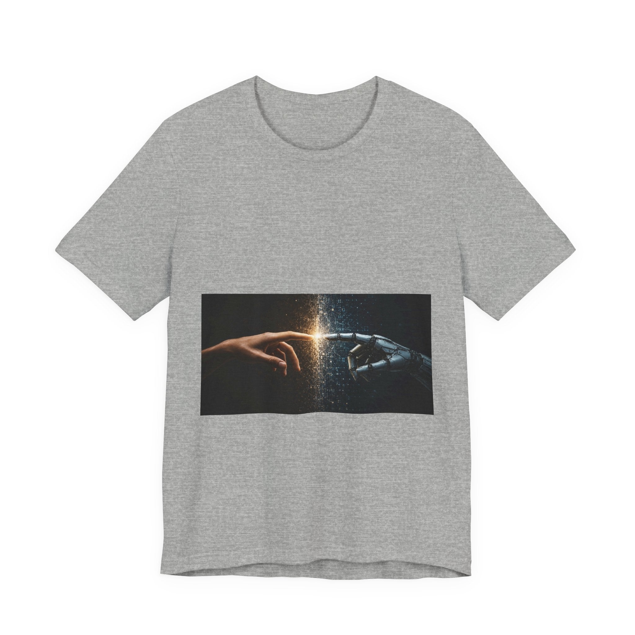 Sci‑Fi Connection Graphic Tee — Human & Robot Touch Design