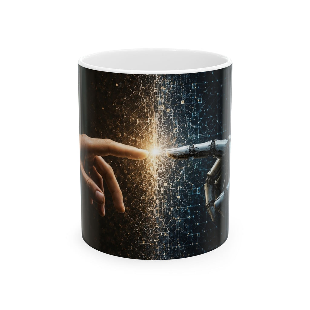 Robot and Human Touch Ceramic Mug — Sci‑Fi Connection Coffee Cup (11oz/15oz)