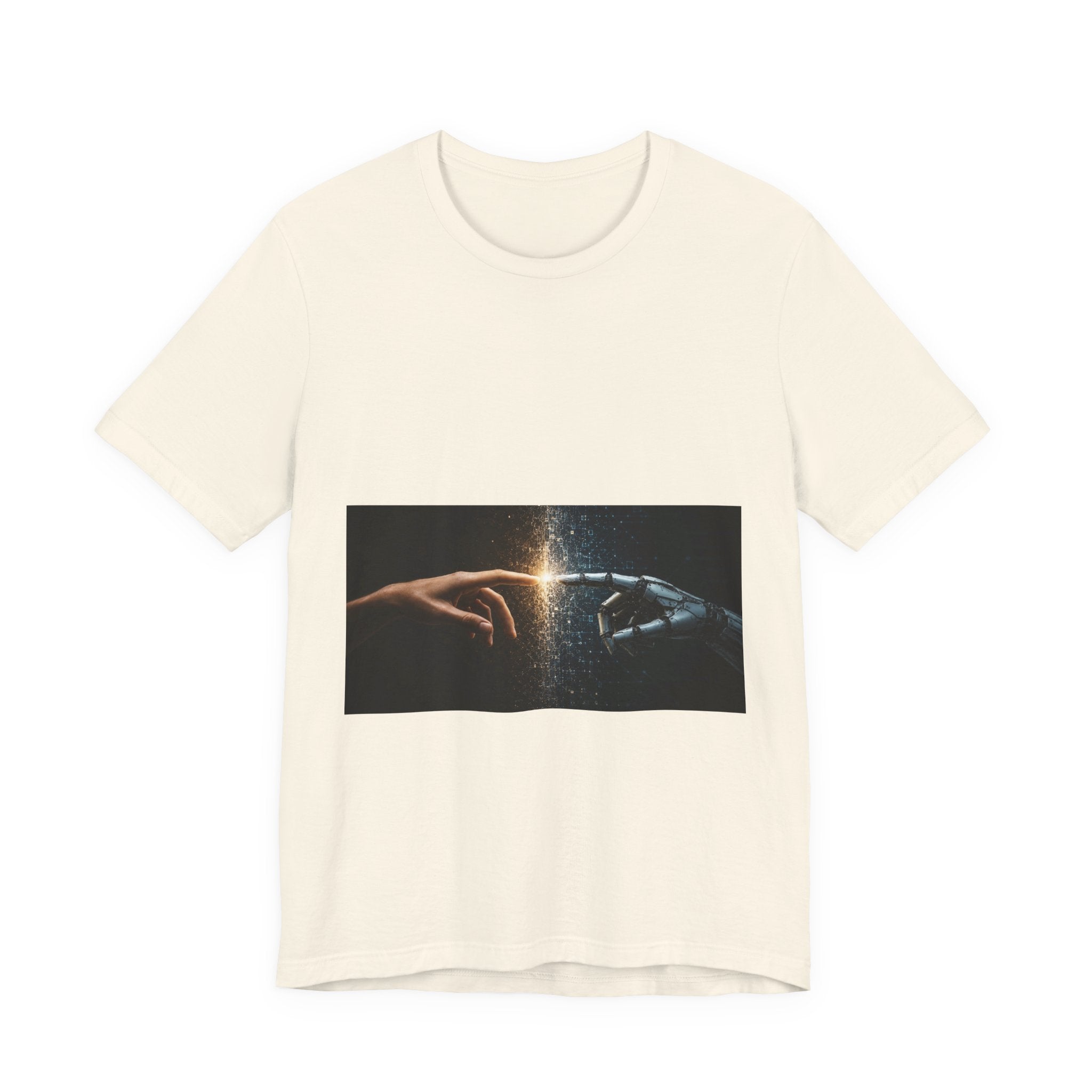 Sci‑Fi Connection Graphic Tee — Human & Robot Touch Design