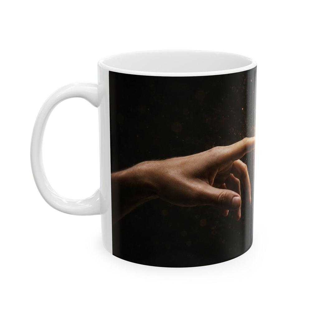 Robot and Human Touch Ceramic Mug — Sci‑Fi Connection Coffee Cup (11oz/15oz)