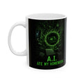 Cyberpunk Green Skull Ceramic Mug — Glowing Techno Skull Coffee Cup (11oz/15oz)