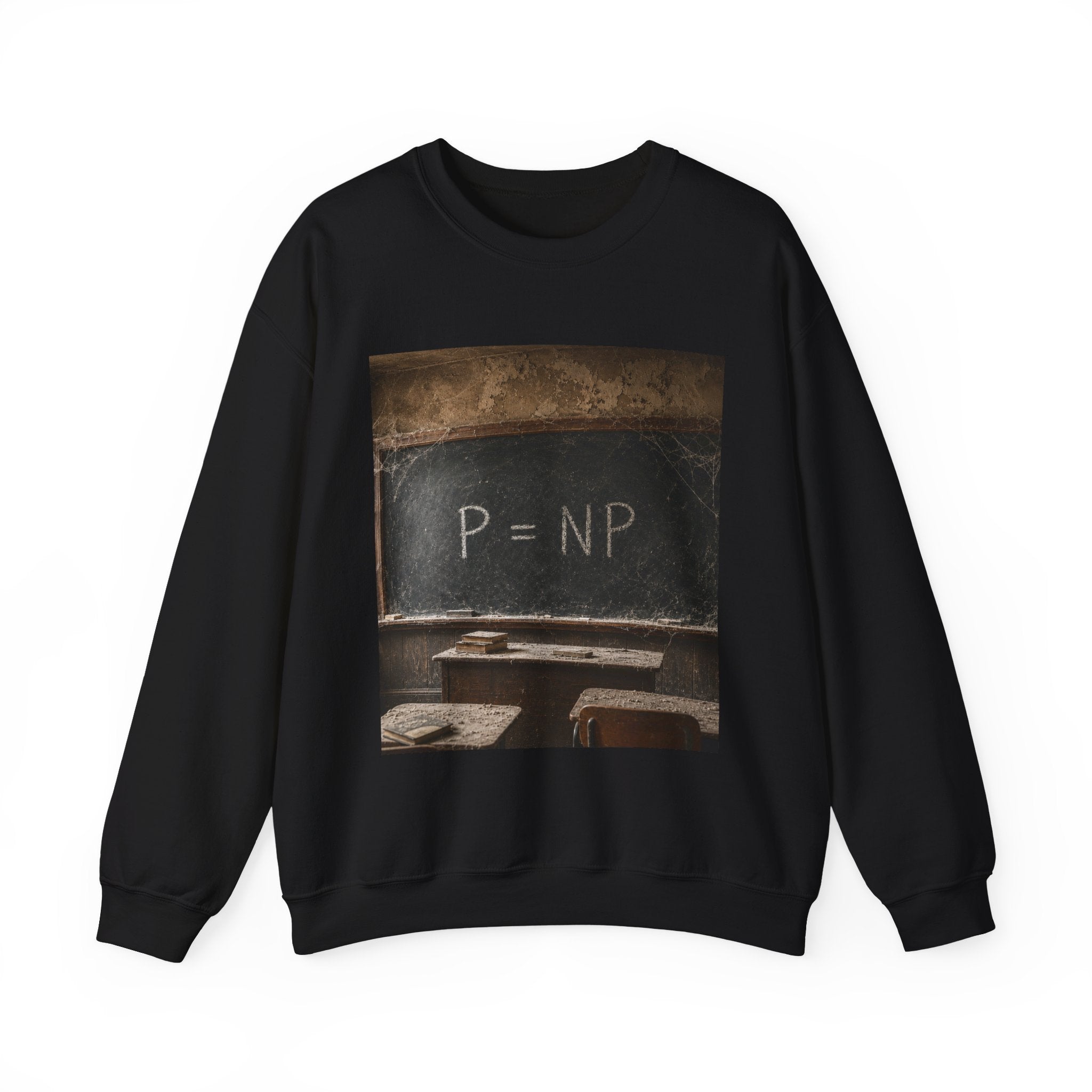 P = NP Vintage Blackboard Sweatshirt — Math Nerd Crewneck for Programmers & Students