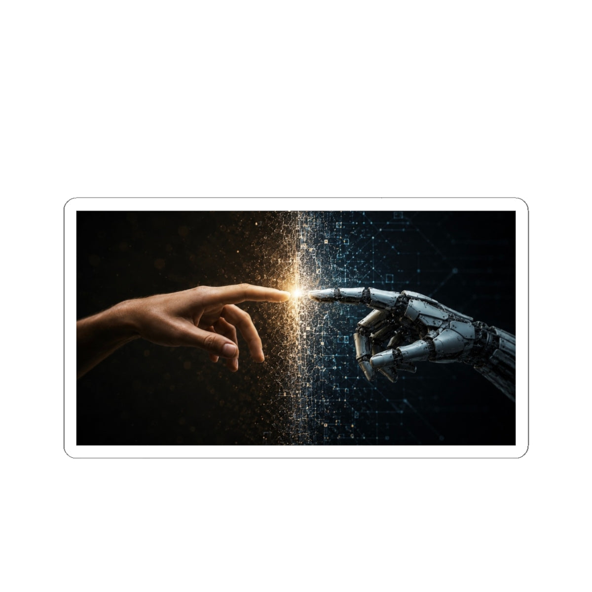 AI and Human Touch Kiss-Cut Sticker — Futuristic Connection Laptop Decal