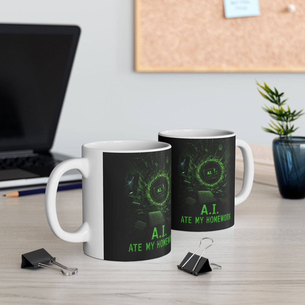 Cyberpunk Green Skull Ceramic Mug — Glowing Techno Skull Coffee Cup (11oz/15oz)