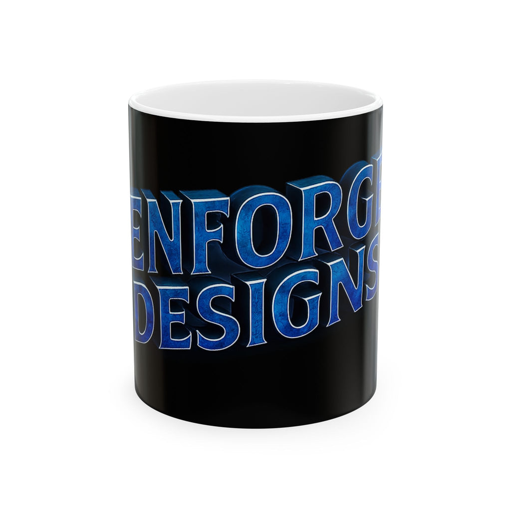 Blue Neon 3D Text Ceramic Mug — Bold Typographic Coffee Cup (11oz/15oz)