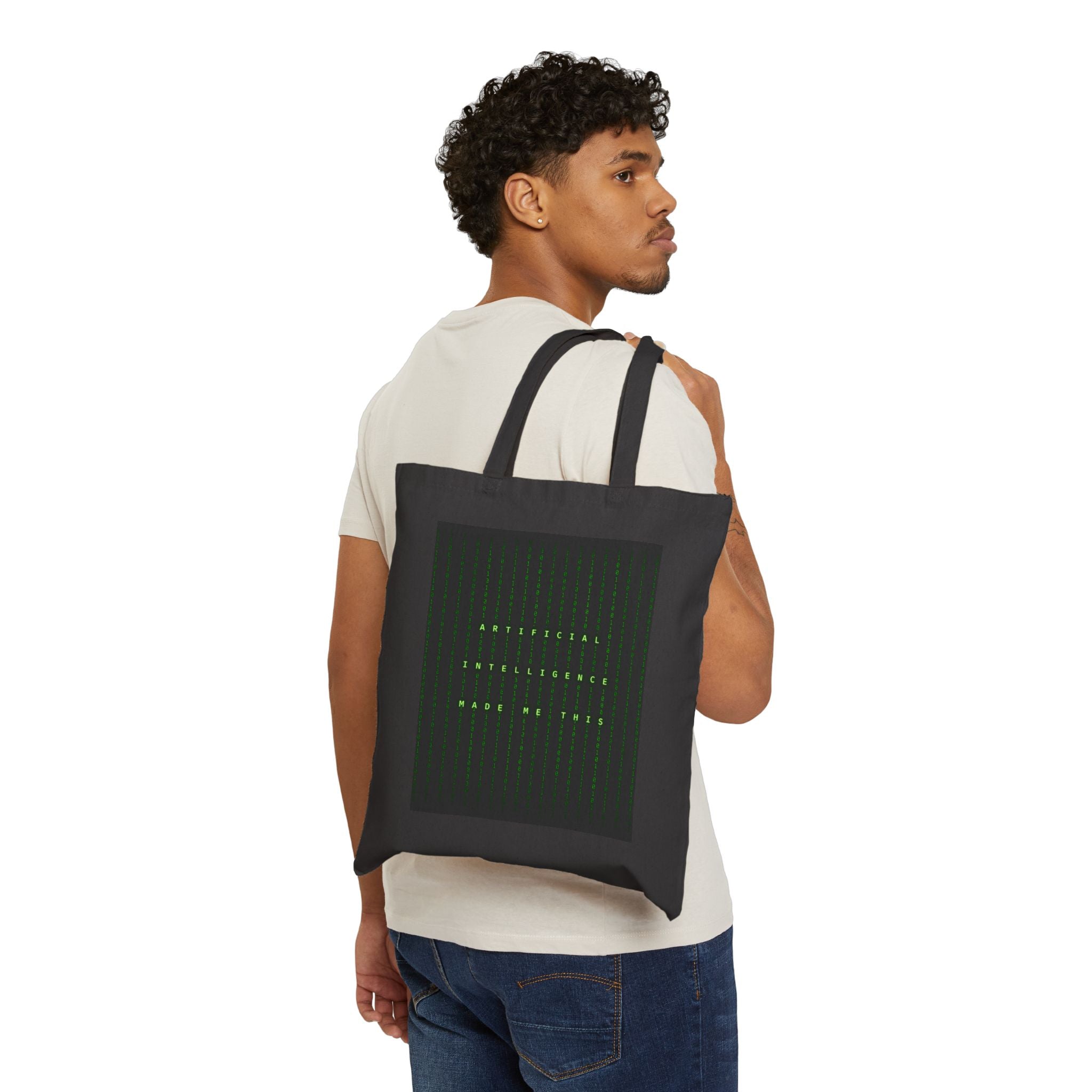 Canvas Tote Bag — Minimalist Green Typographic Grid "Antisocial Socially Distant Made Me Weird"