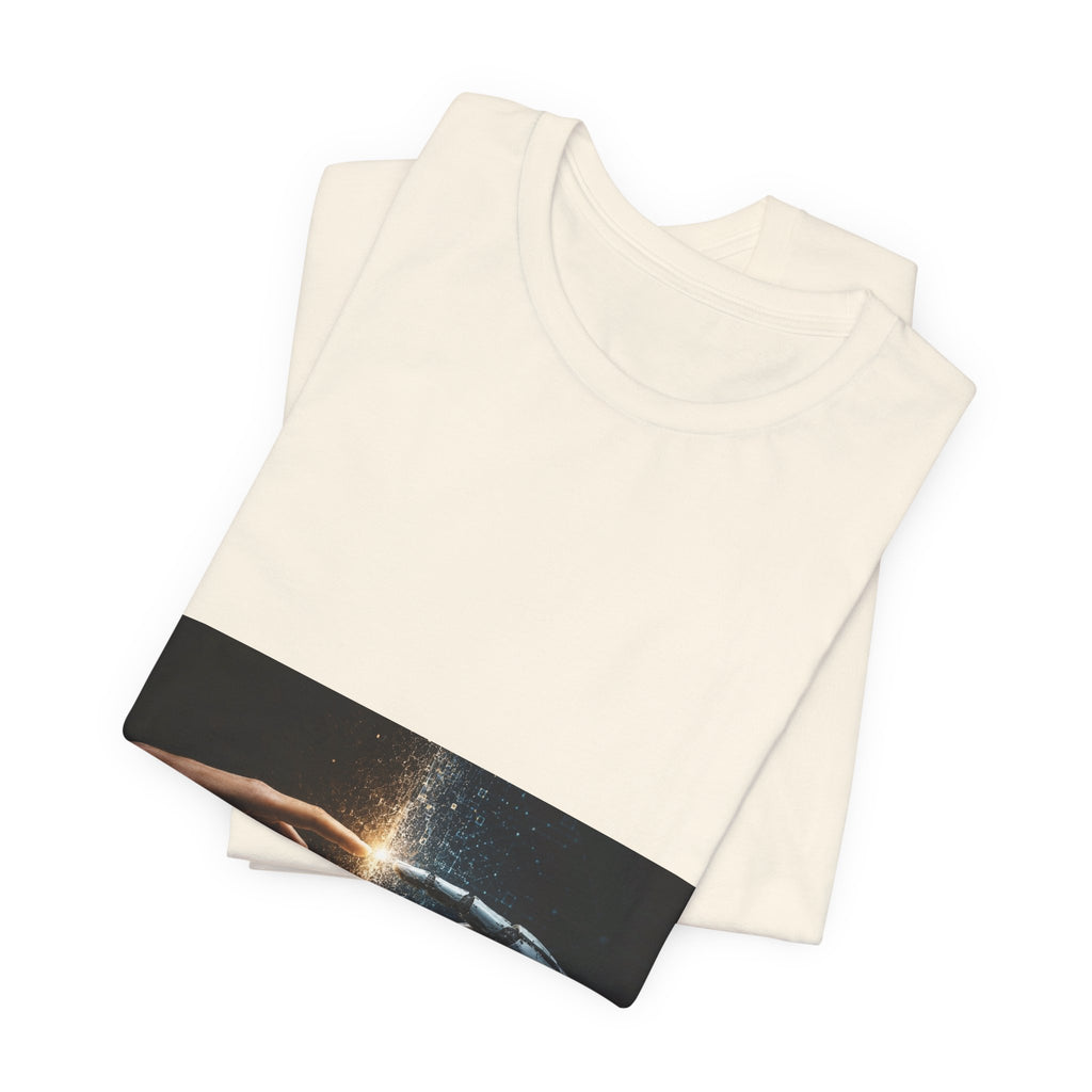 Sci‑Fi Connection Graphic Tee — Human & Robot Touch Design