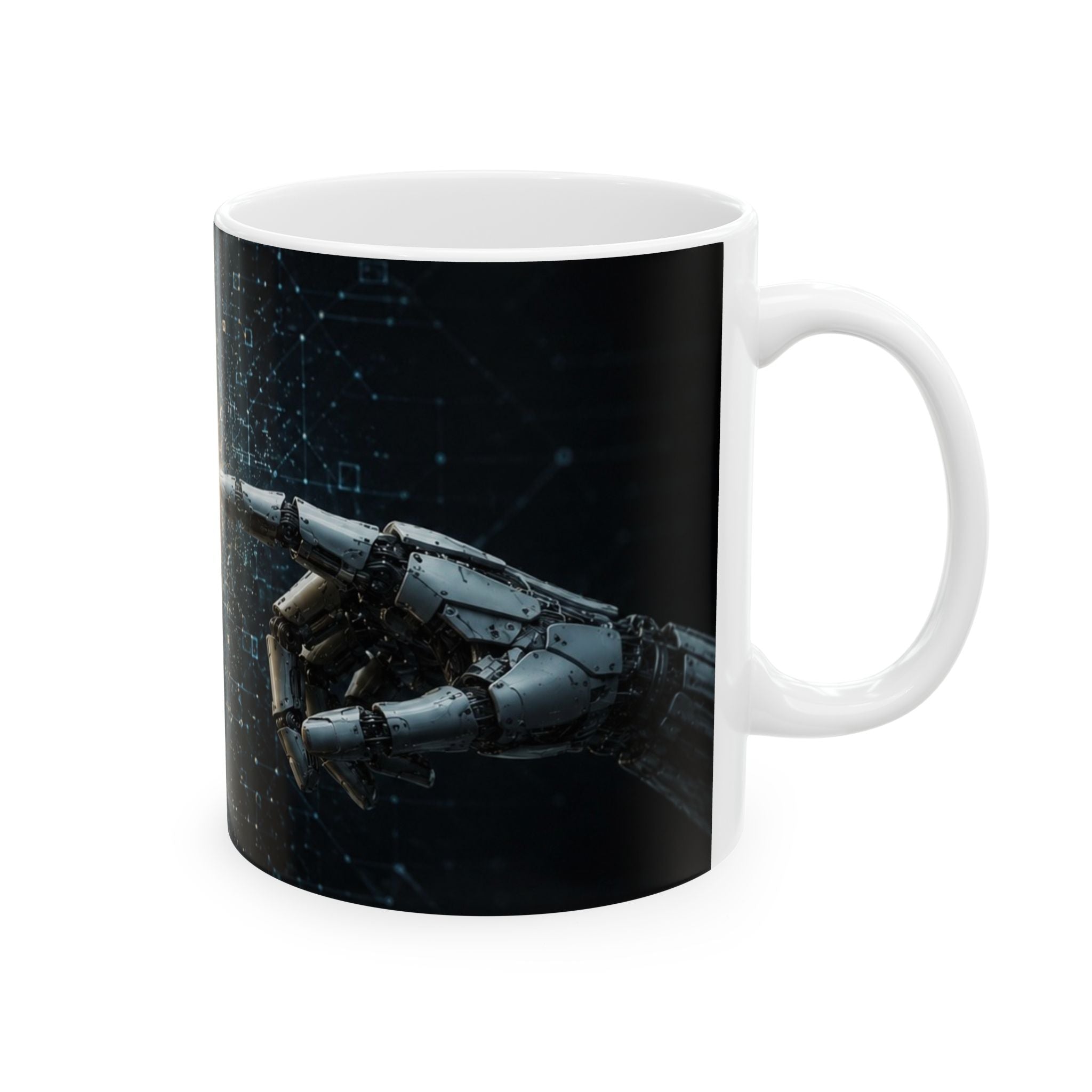 Robot and Human Touch Ceramic Mug — Sci‑Fi Connection Coffee Cup (11oz/15oz)