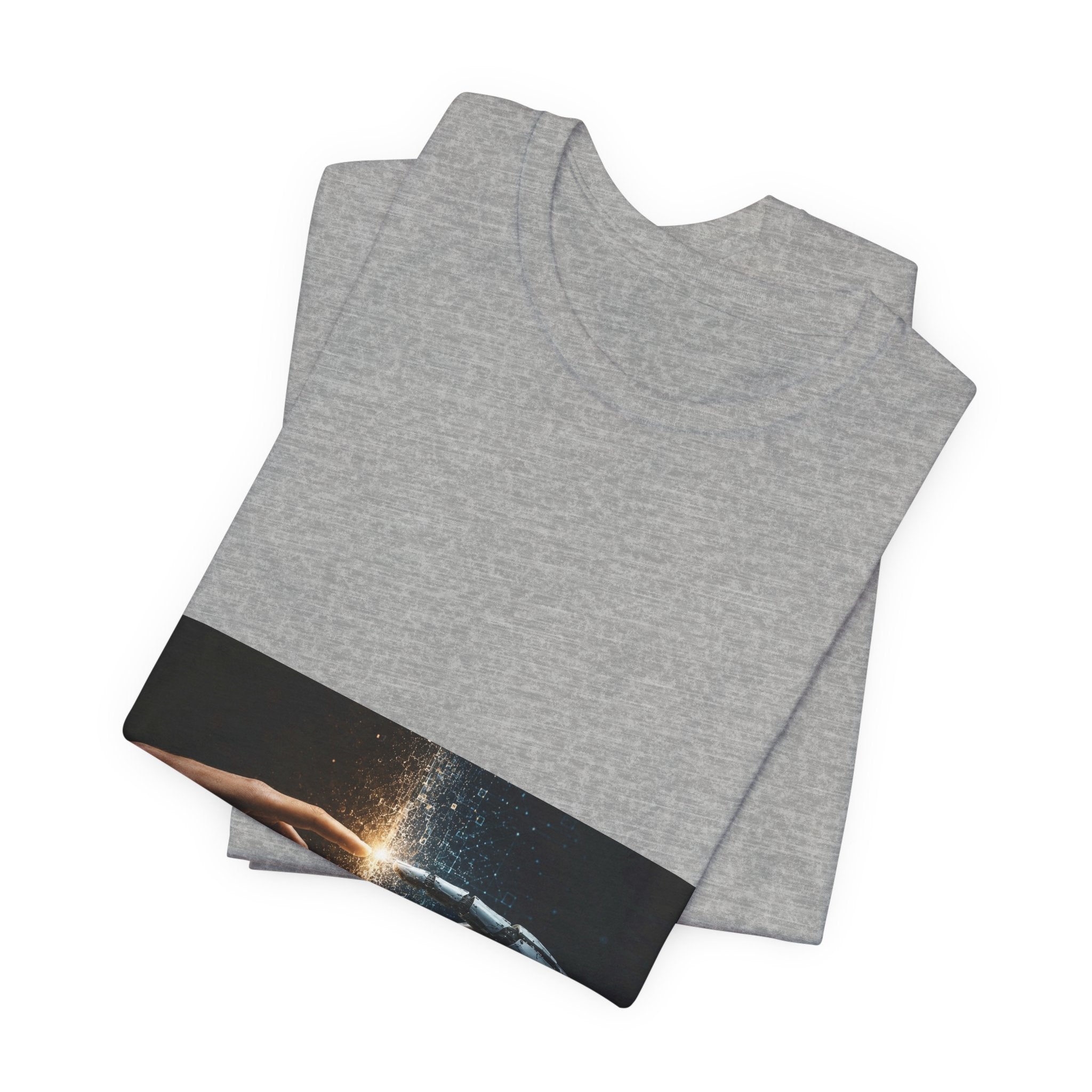 Sci‑Fi Connection Graphic Tee — Human & Robot Touch Design