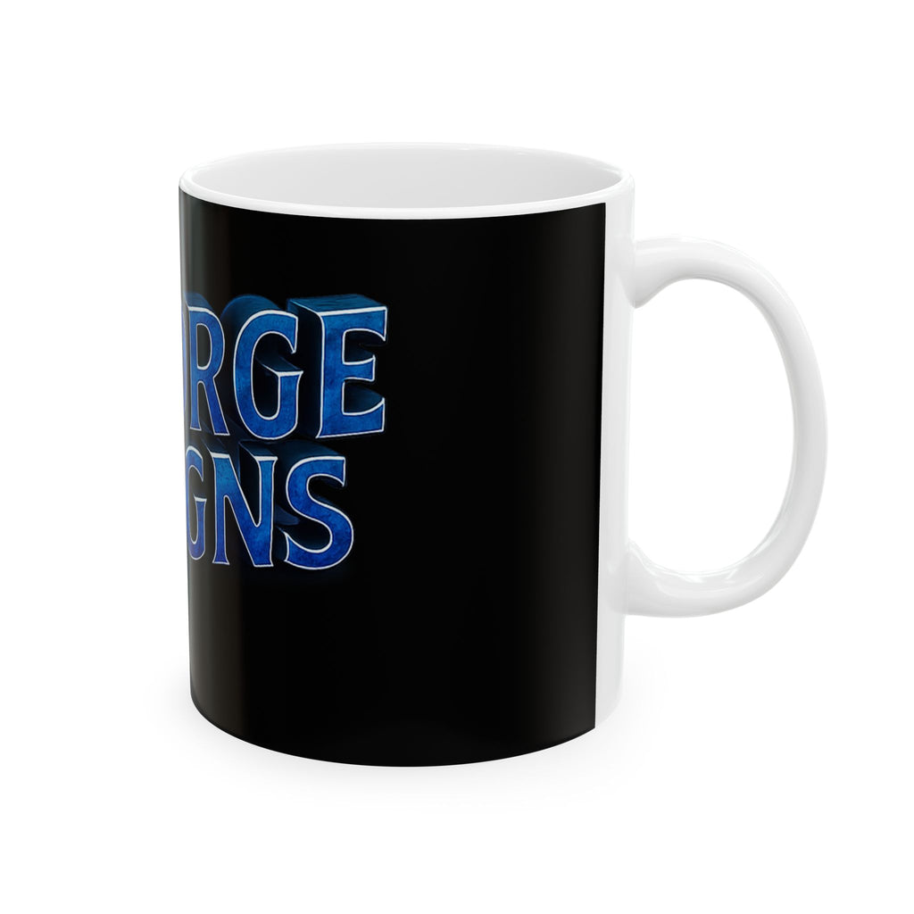 Blue Neon 3D Text Ceramic Mug — Bold Typographic Coffee Cup (11oz/15oz)