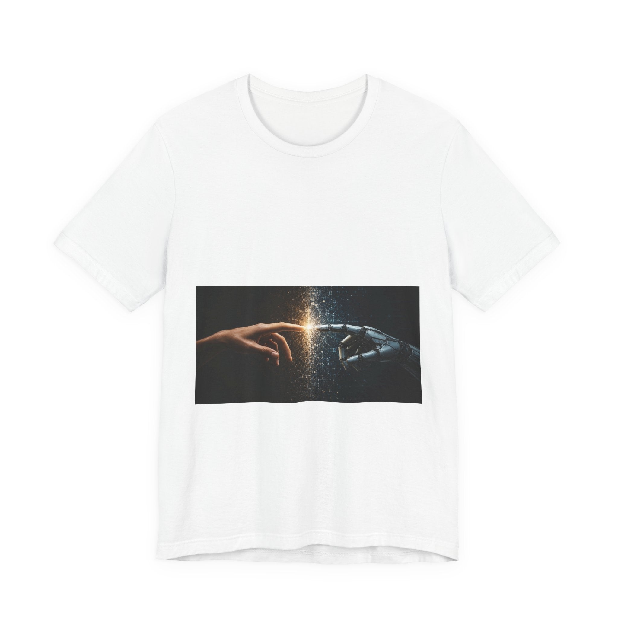Sci‑Fi Connection Graphic Tee — Human & Robot Touch Design