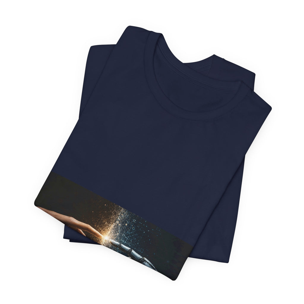 Sci‑Fi Connection Graphic Tee — Human & Robot Touch Design