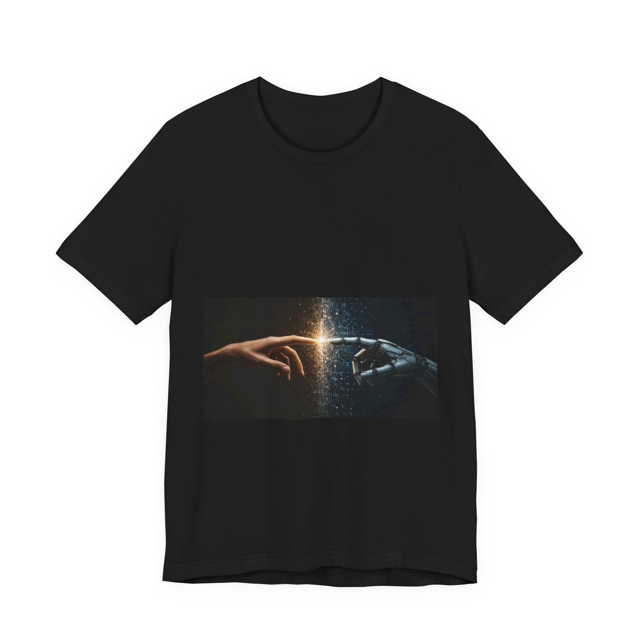 Sci‑Fi Connection Graphic Tee — Human & Robot Touch Design