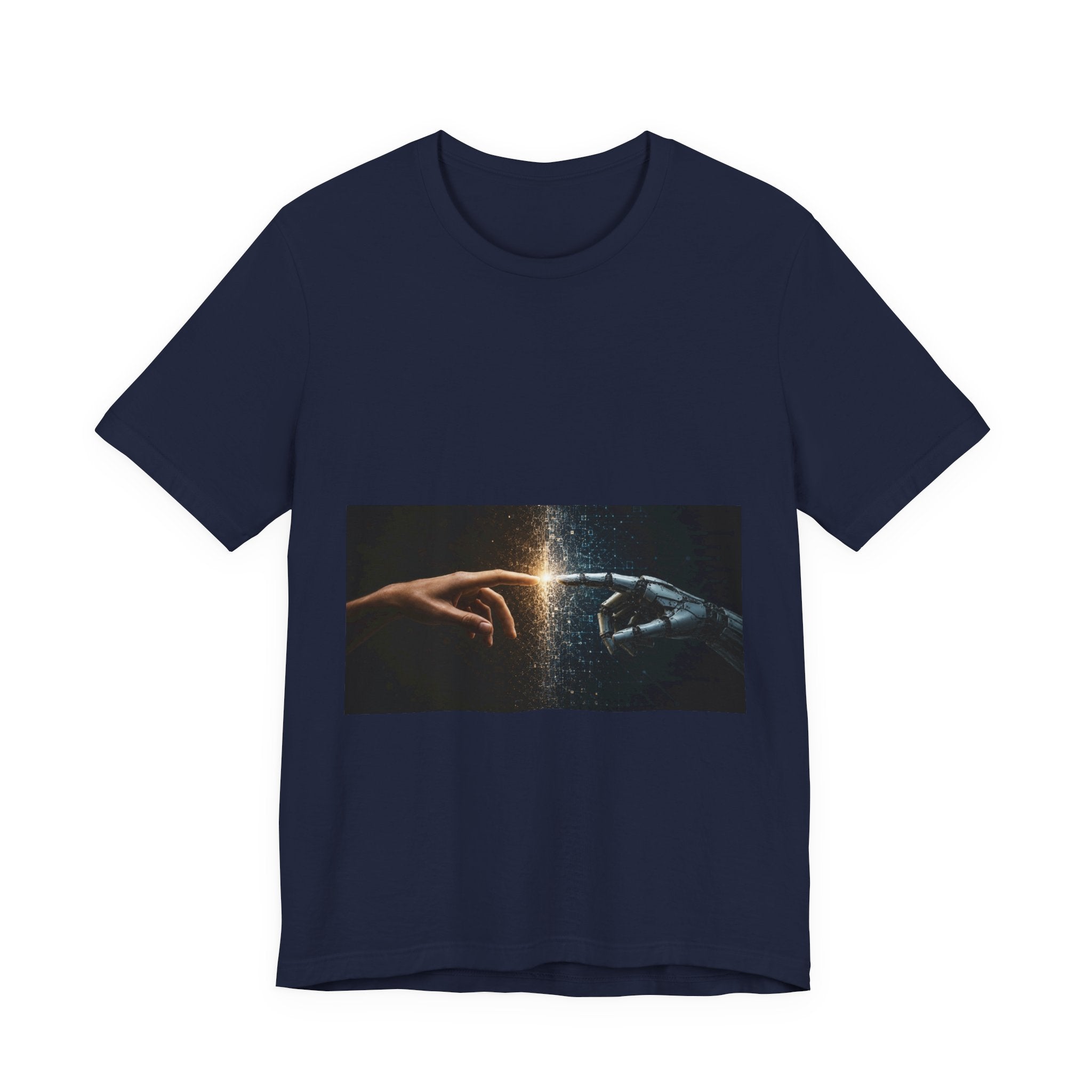 Sci‑Fi Connection Graphic Tee — Human & Robot Touch Design