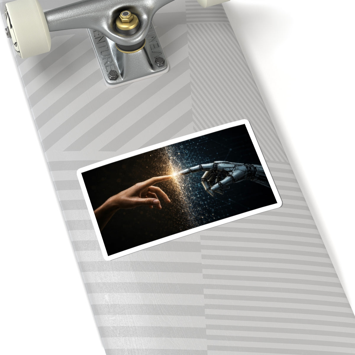AI and Human Touch Kiss-Cut Sticker — Futuristic Connection Laptop Decal