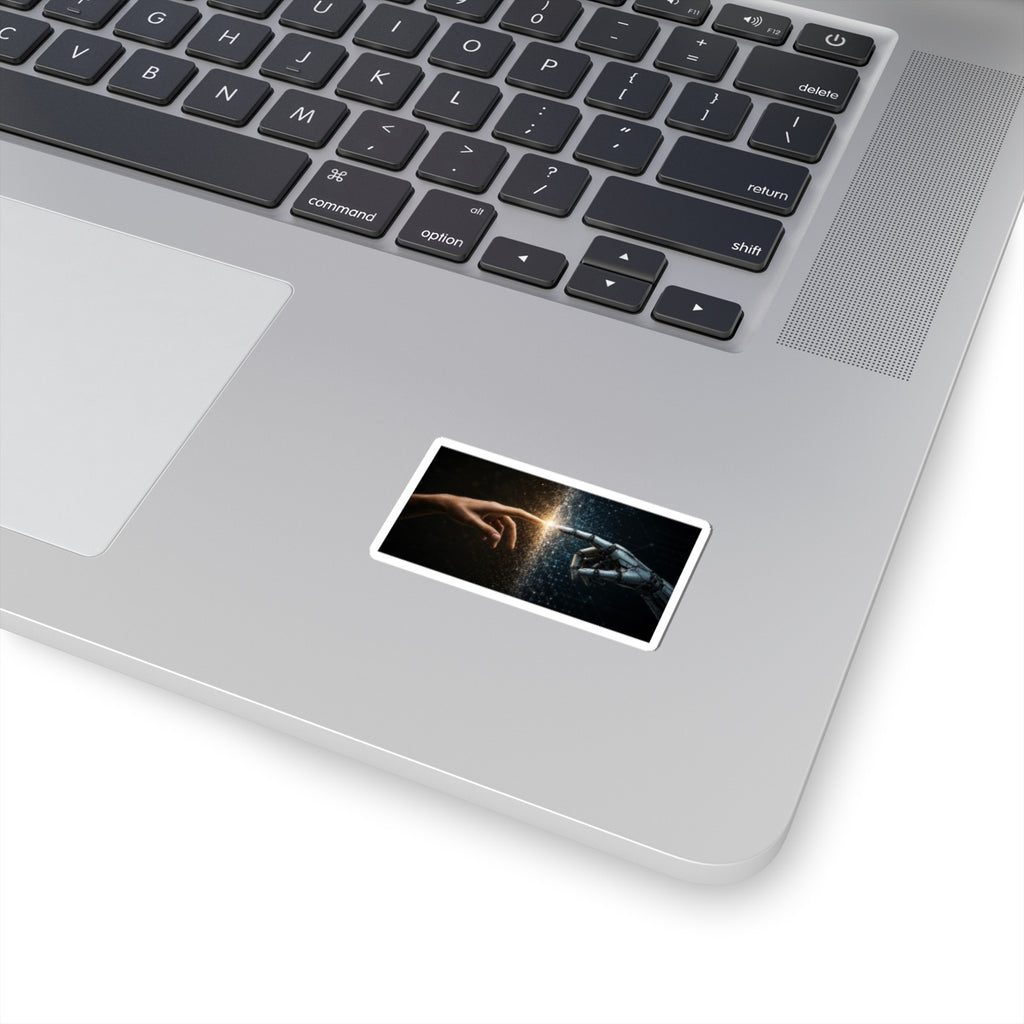 AI and Human Touch Kiss-Cut Sticker — Futuristic Connection Laptop Decal