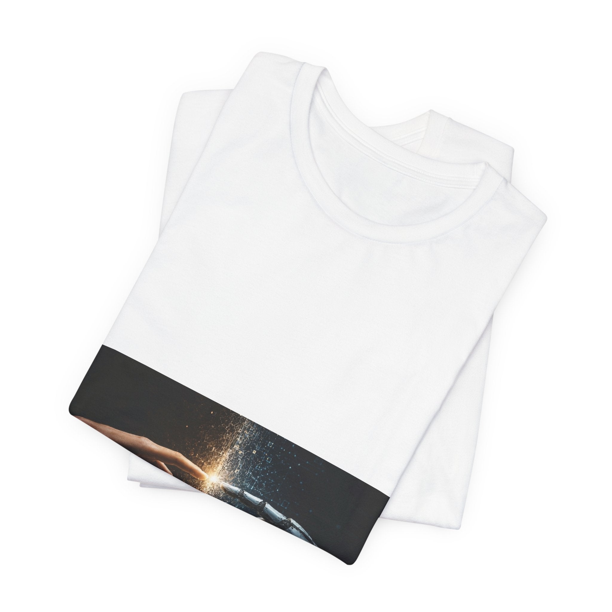 Sci‑Fi Connection Graphic Tee — Human & Robot Touch Design