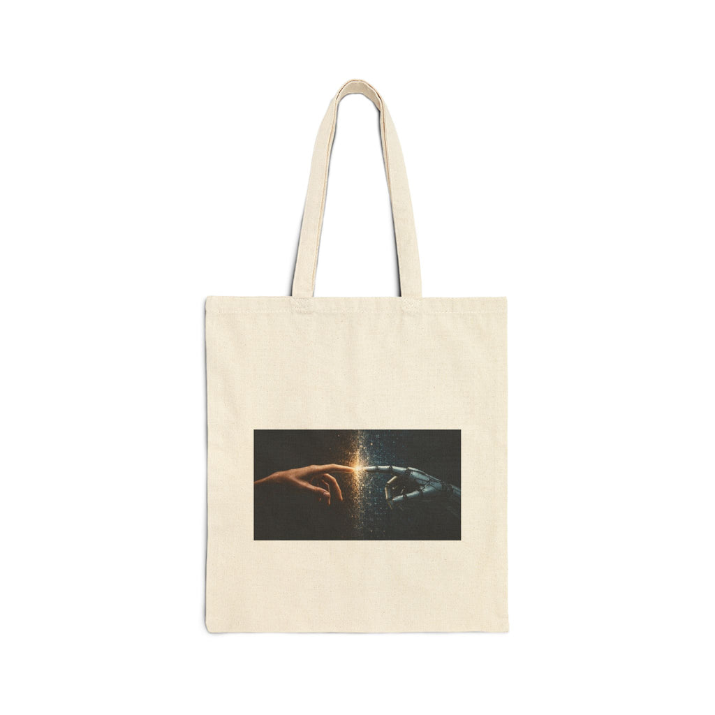 Canvas Tote Bag - 'Creation Touch' Earth & Hand Graphic Eco-Friendly Shopper