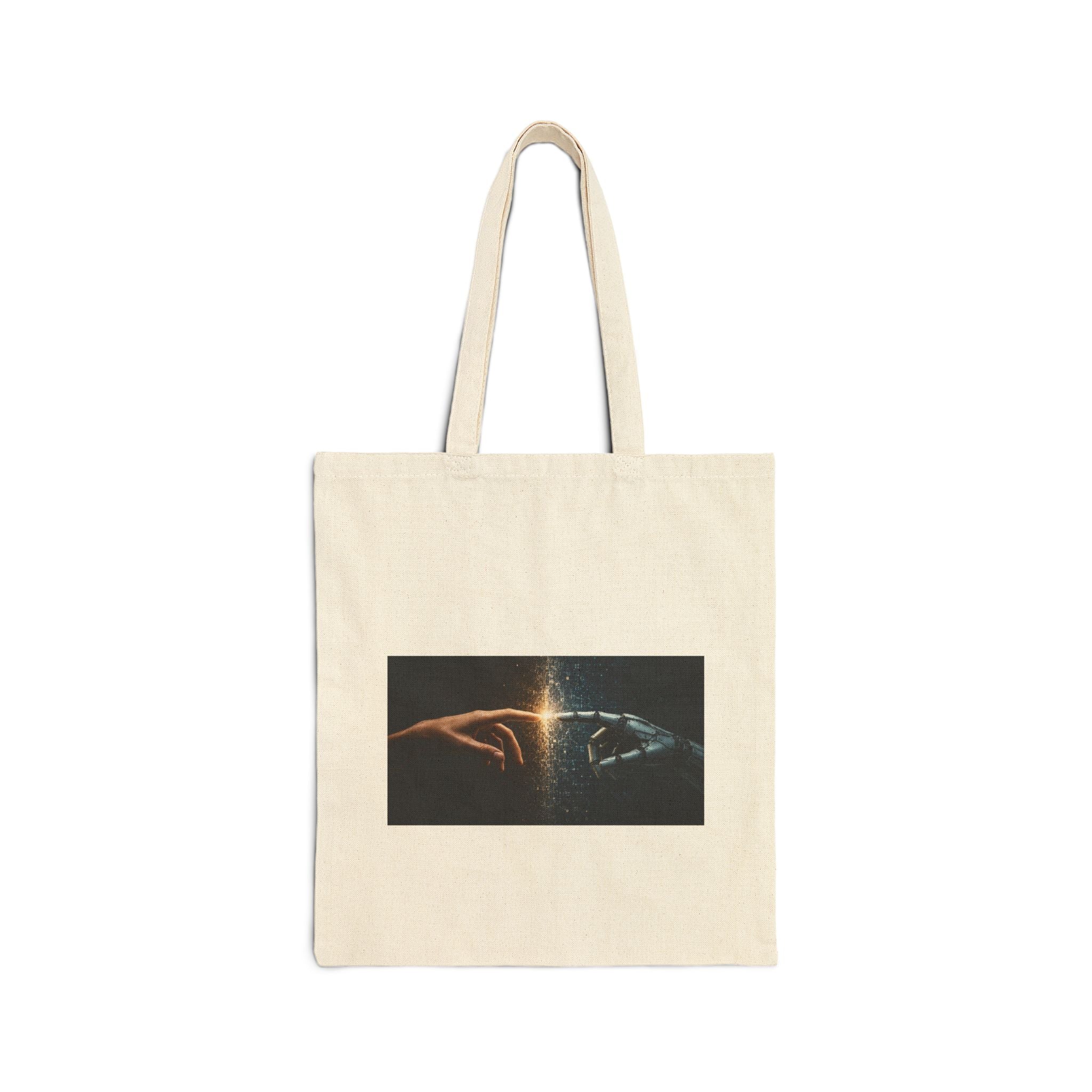 Canvas Tote Bag - 'Creation Touch' Earth & Hand Graphic Eco-Friendly Shopper