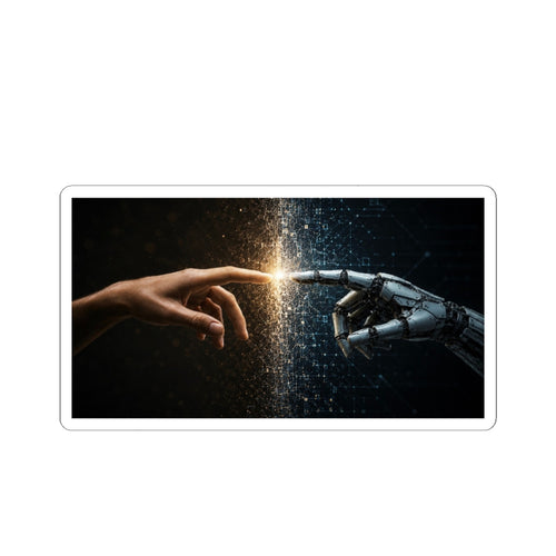 AI and Human Touch Kiss-Cut Sticker — Futuristic Connection Laptop Decal