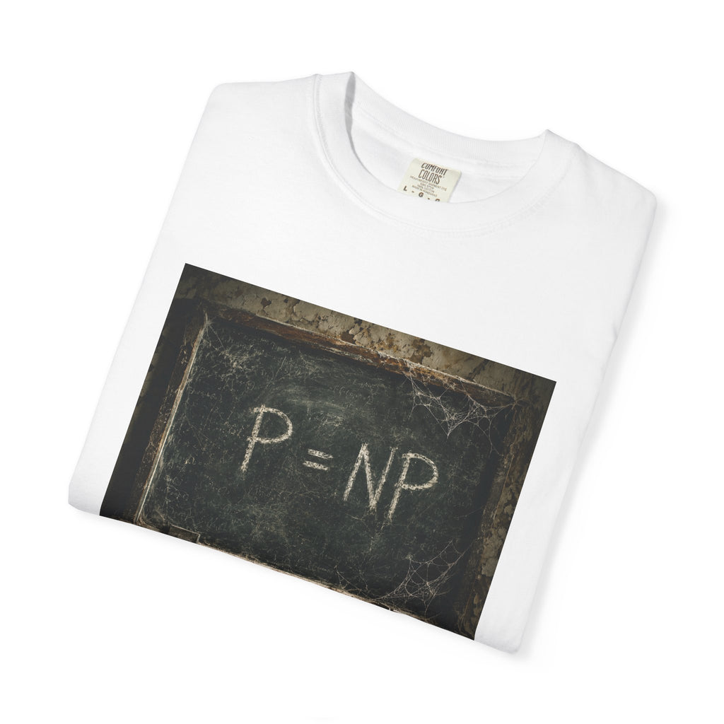 P = NP Chalkboard T-Shirt — Funny Math Puzzle Tee for Programmers & Students