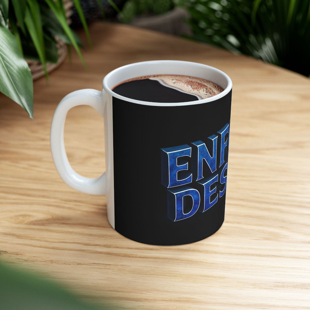 Blue Neon 3D Text Ceramic Mug — Bold Typographic Coffee Cup (11oz/15oz)