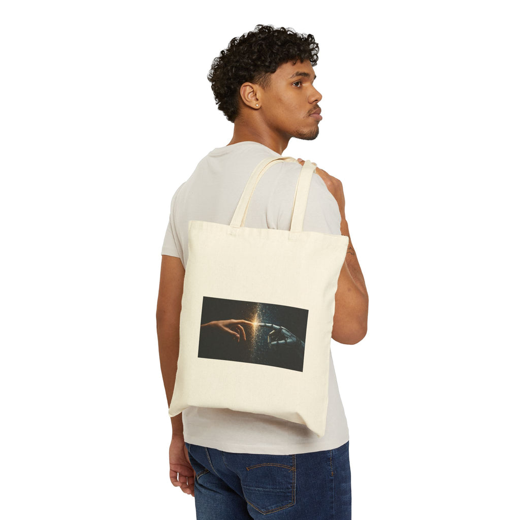 Canvas Tote Bag - 'Creation Touch' Earth & Hand Graphic Eco-Friendly Shopper