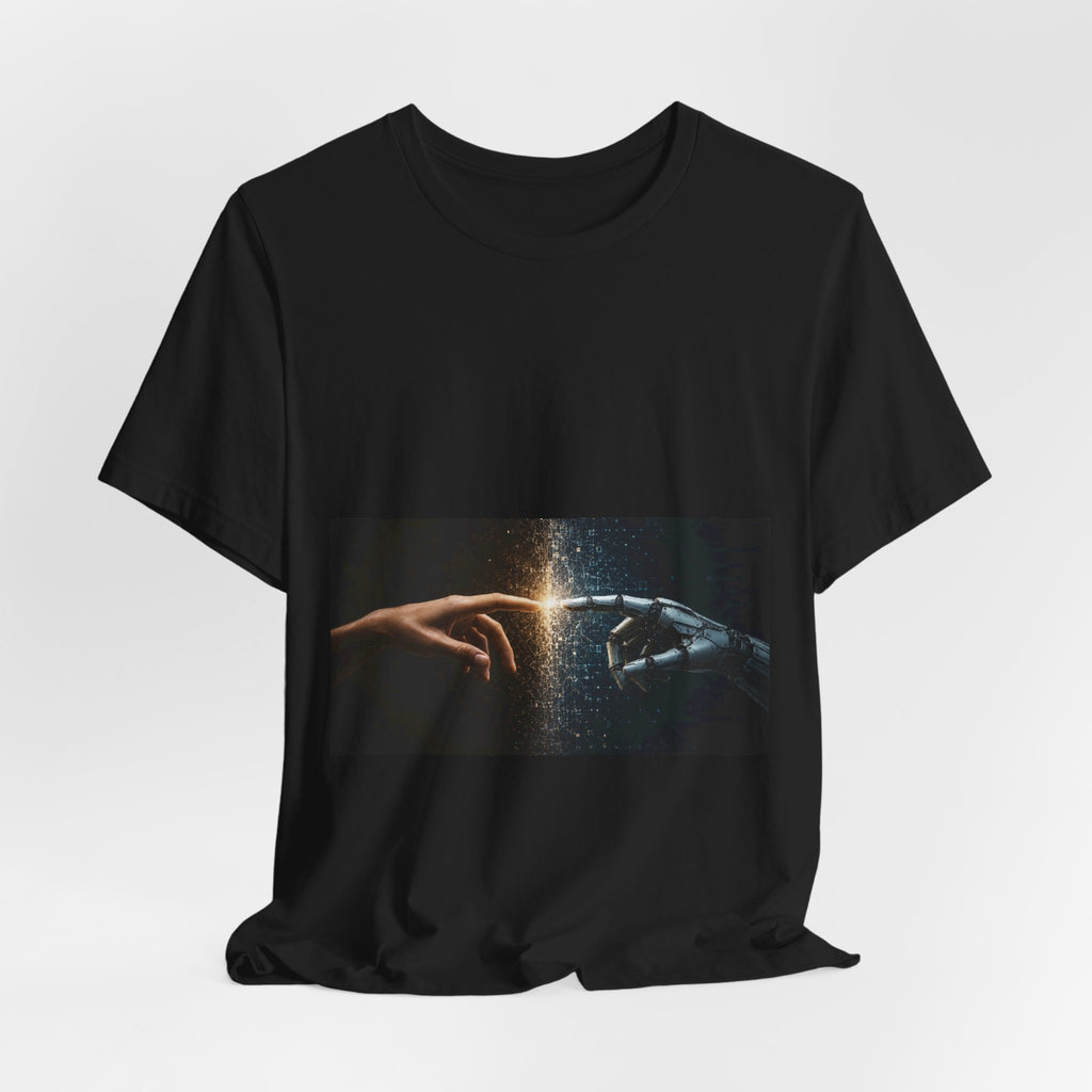 Sci‑Fi Connection Graphic Tee — Human & Robot Touch Design