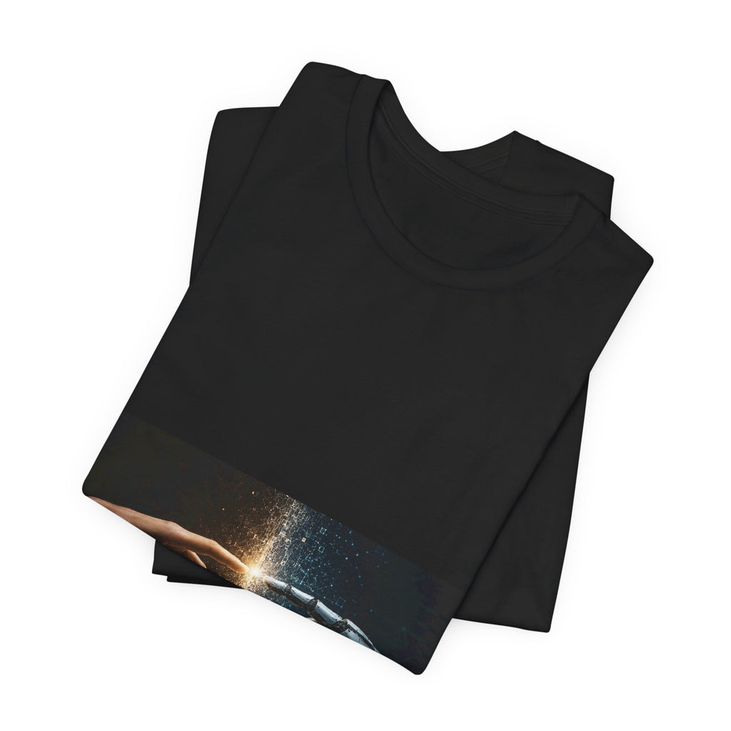 Sci‑Fi Connection Graphic Tee — Human & Robot Touch Design