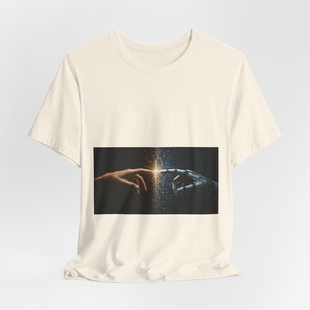 Sci‑Fi Connection Graphic Tee — Human & Robot Touch Design