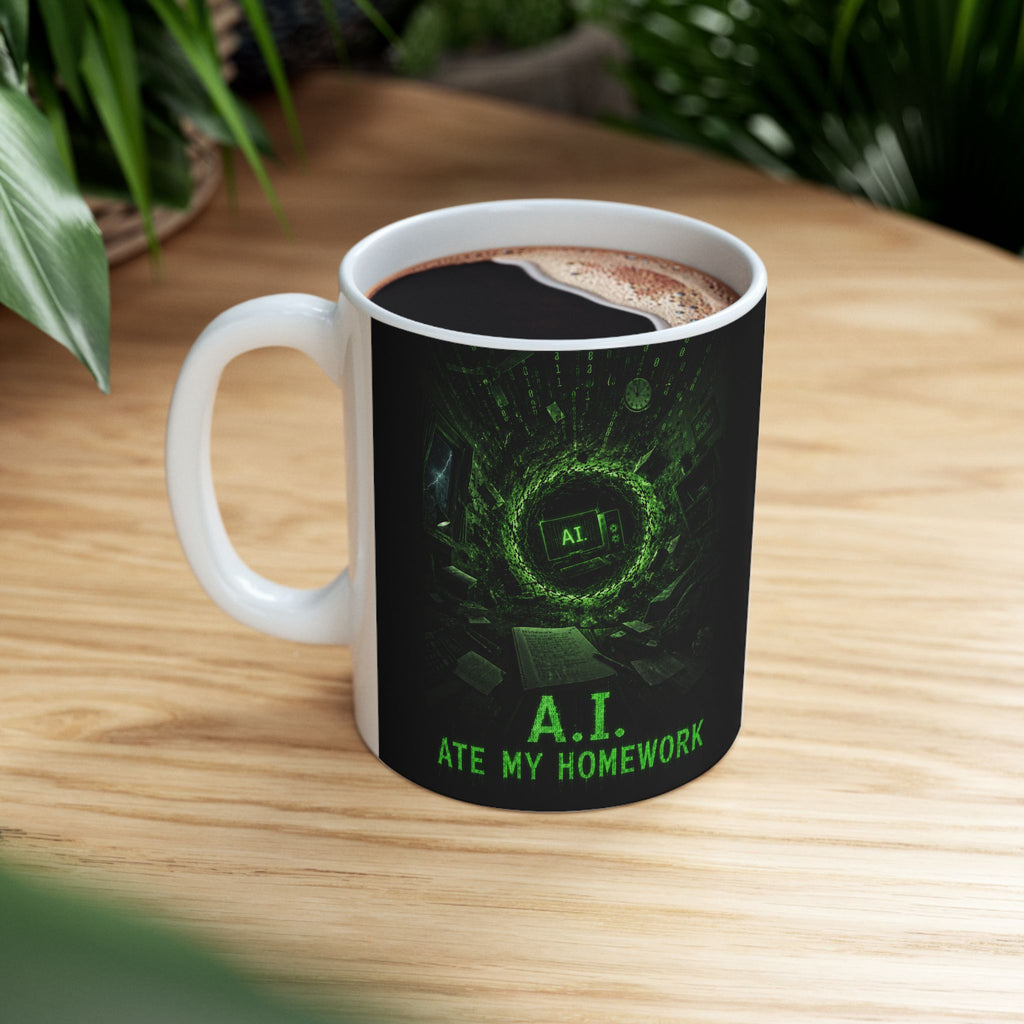 Cyberpunk Green Skull Ceramic Mug — Glowing Techno Skull Coffee Cup (11oz/15oz)